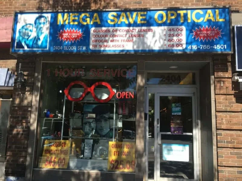 The Mega Save Optical storefront on Bloor Street West